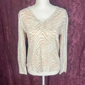 Rails Beige Zebra Print Long Sleeve Shirt V Neck Women's Size S Animal Print